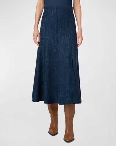 Akris Punto Winter Denim Flared A-line Midi Skirt In Navy-denim