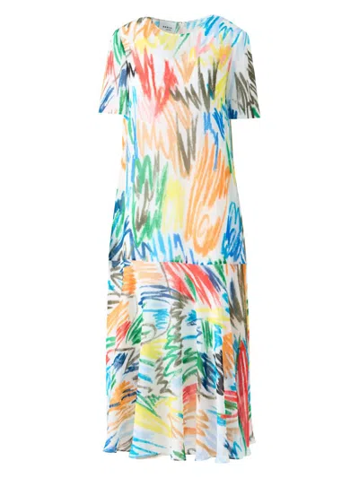 Akris Punto Women's Abstract Georgette Crewneck Midi-dress In Multi