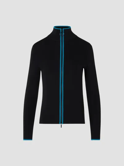 Akris Punto Women's Athleisure Knit Stretch-wool Full-zip Cardigan In Lagoon Black
