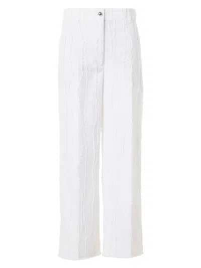 Akris Punto Women's Chiara Fringed Wave Jacquard Cotton Crop Pants In White