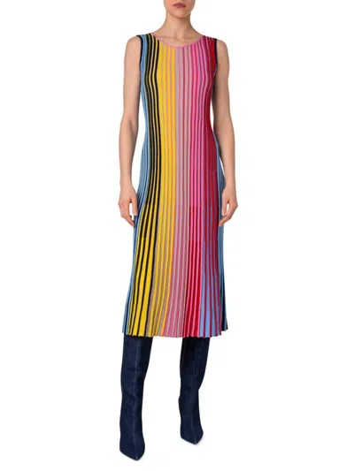 Akris Punto Women's Colorblock Wool Rib-knit Midi-dress In Multi