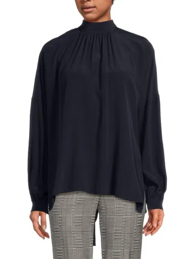 Akris Punto Women's Cotton Poplin Mock-neck Blouse In Navy