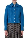 Akris Punto Washed Denim Fitted Jacket In Medium Blue Denim
