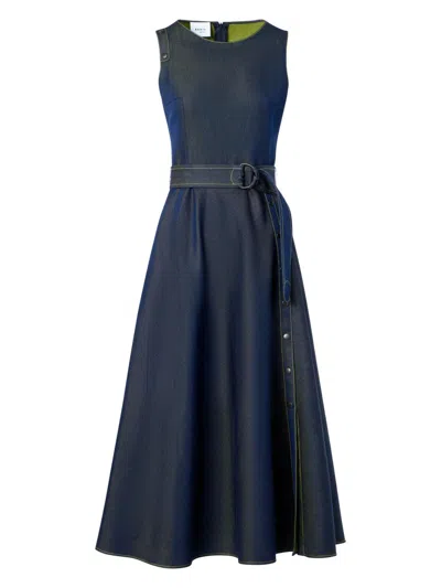 Akris Punto Denim Belted Sleeveless Midi-dress In Blue
