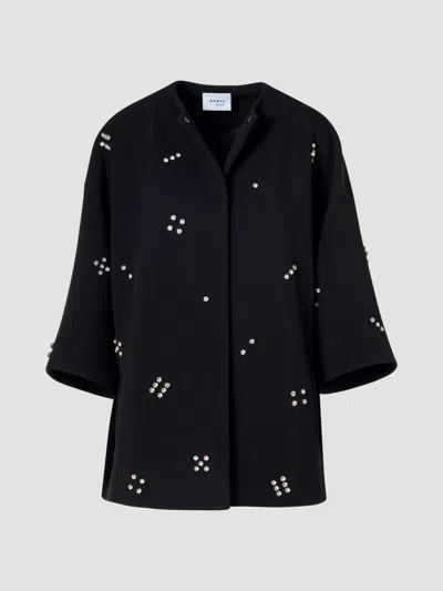 Akris Punto Women's Diamond Dice Dot Wool Car Coat In Black