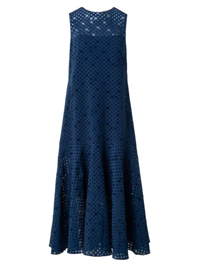 Akris Punto Women's Dot Organza Sleeveless Midi-dress In Tech Blue