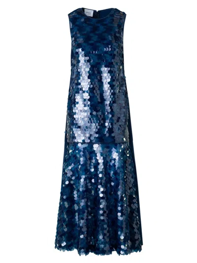 Akris Punto Women's Dot Sequined Midi Dress In Blue