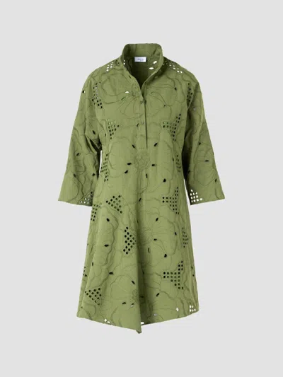 Akris Punto Women's Eyelet Embroidered Cotton Handkerchief Mini Dress In Green Tea