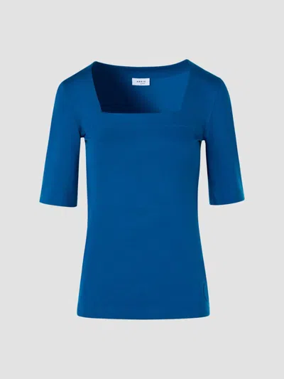 Akris Punto Women's Fitted Jersey Square Neck T-shirt In Blue
