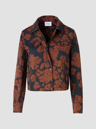 Akris Punto Women's Floral Cotton-blend Denim Moto Jacket In Brown