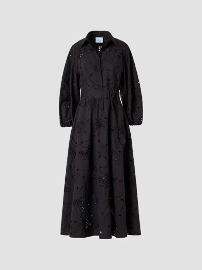 Akris Punto Women's Floral-embroidered Eyelet Cotton Midi Shirtdress In Black