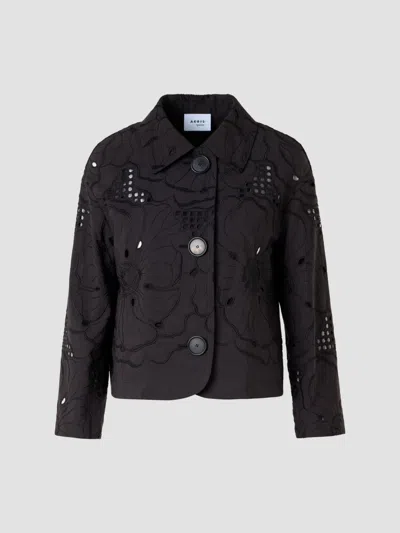 Akris Punto Flower Eyelet Jacket In Cotton Poplin In Animal Print