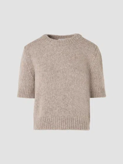 Akris Punto Fluffy Short Sleeve Alpaca Blend Sweater In Neutral