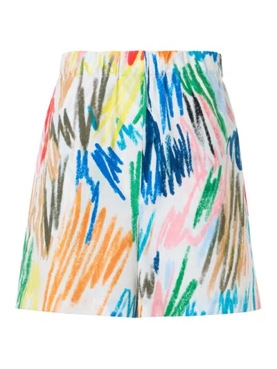Akris Punto Scribble Print Cotton Poplin Shorts In Blue