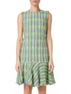 Akris Punto Multicolor Cotton Tweed Dress With Flounce Hem In Green Multi