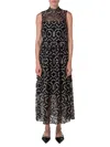 Akris Punto Geometric Metallic Tulle Mock Turtleneck Midi-dress In Black Gold In Black Gold