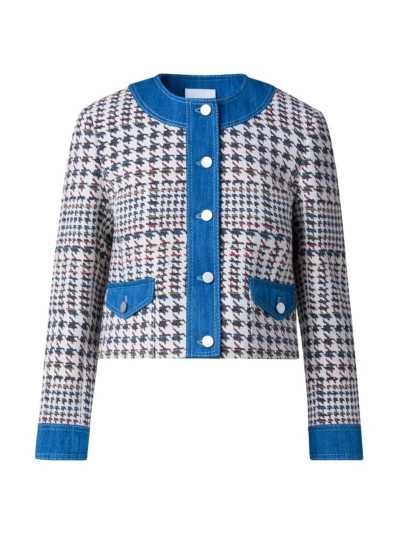 Akris Punto Women's Houndstooth Cotton-blend Crop Jacket In Denim Multicolor