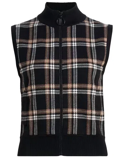 Akris Punto Plaid Jacquard Sleeveless Zip Sweater In Black