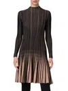 Akris Punto Stripe Long Sleeve Merino Wool Rib Sweater Dress In Black