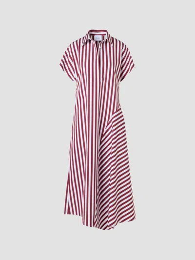 Akris Punto Striped Cotton Poplin Cap-sleeve Handkerchief Midi Shirtdress In Purple