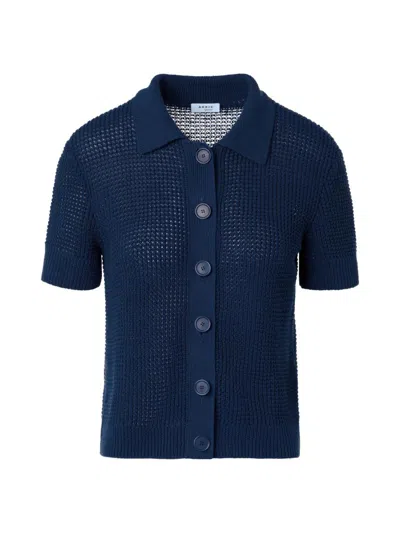 Akris Punto Women's Linen/cotton Open-knit Short-sleeve Cardigan In Blue
