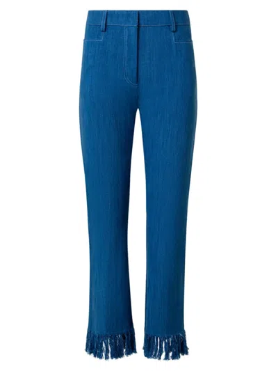 Akris Punto Women's Marcy Fringe-cuff Slim-fit Pants In Blue Denim