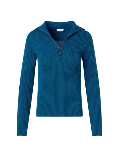 Akris Punto Women's Merino Wool Rib-knit Half-zip Sweater In Blue