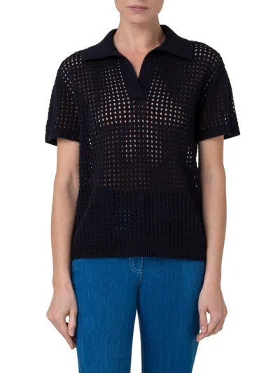 Akris Punto Women's Mesh-knit Polo Shirt In Blue