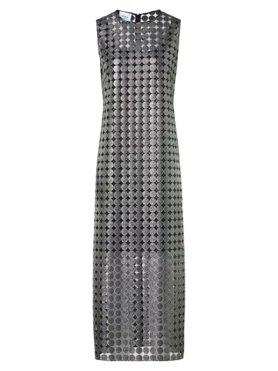 Akris Punto Women's Metallic Dot-on-tulle Embroidered Midi-dress In Gray