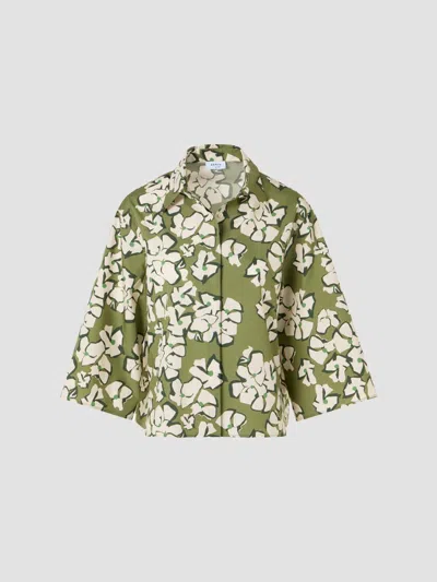 Akris Punto Papercut Flower Print Cotton Poplin Button-down Shirt In Multi