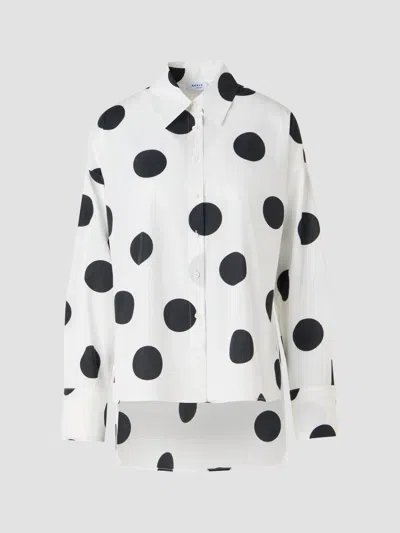 Akris Punto X-large Polka Dot Oversize Cotton Poplin High-low Button-up Shirt In White