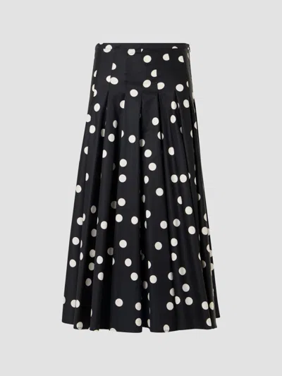 Akris Punto Pleated Polka Dot Cotton Sateen Midi Skirt In Black