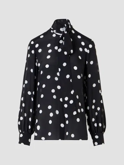 Akris Punto Women's Polka Dot Silk Tieneck Blouse In Black Cream