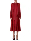 Akris Punto Flamingo Dot Print Long Sleeve Crepe Midi Dress In Red Coral