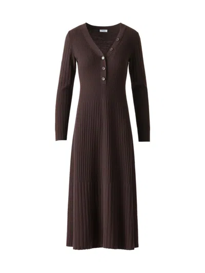 Akris Punto Women's Rib-knit Virgin Wool A-line Midi-dress In Brown