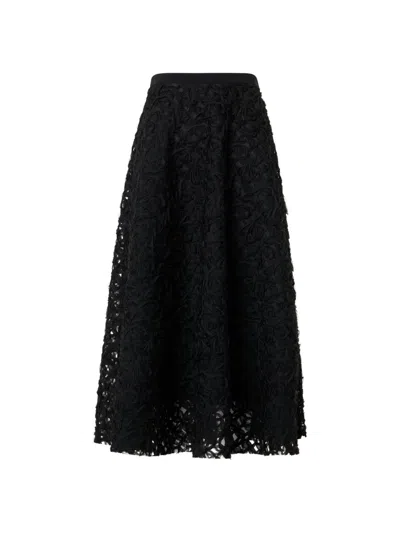 Akris Punto Women's Scribble Embroidery Tulle Midi-skirt In Black