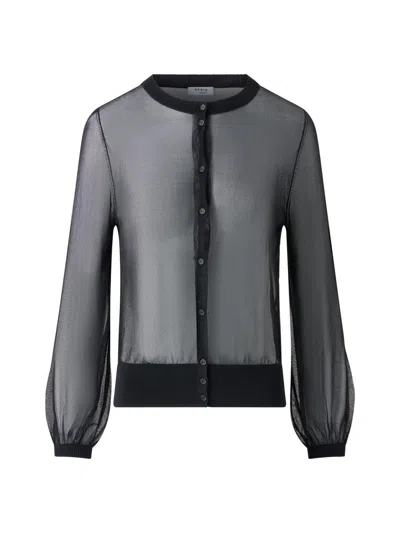 Akris Punto Sheer Knit Crewneck Cardigan In Black