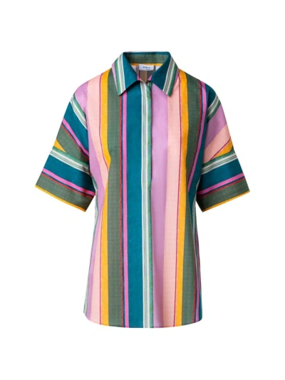 Akris Punto Women's Short-sleeve Striped Cotton Shirt In Sun Multicolor