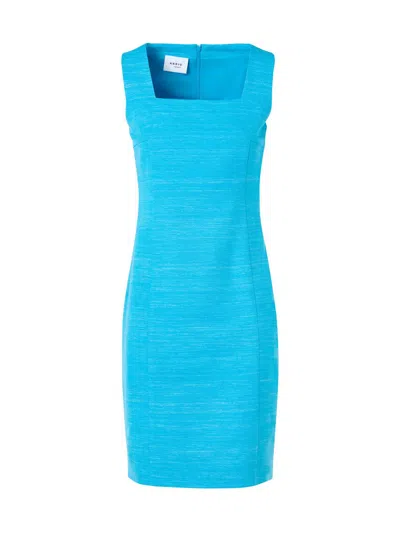 Akris Punto Square-neck Sleeveless Cotton Mini Sheath Dress In Blue