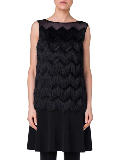 Akris Punto Women's Sleeveless Fringe Dress In Black