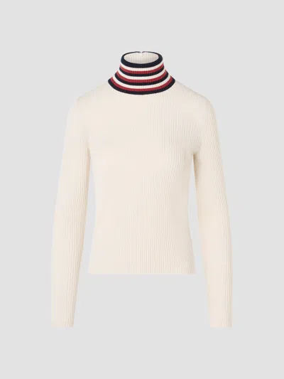 Akris Punto Striped Mock Neck Merino Wool Sweater In Neutral