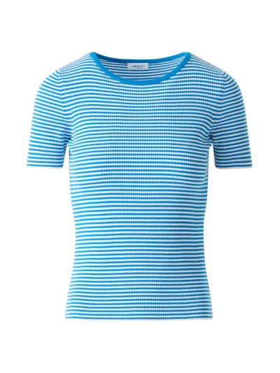Akris Punto Women's Stripe Wool T-shirt In Blue