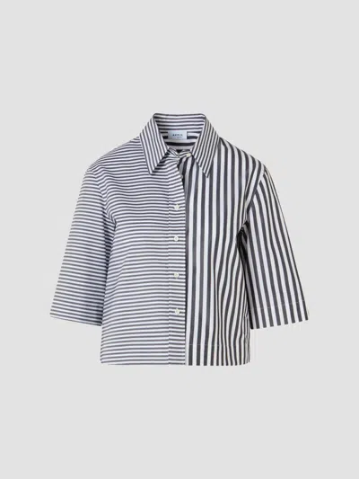 Akris Punto Women's Striped Cotton Poplin Boxy Crop Blouse In Black