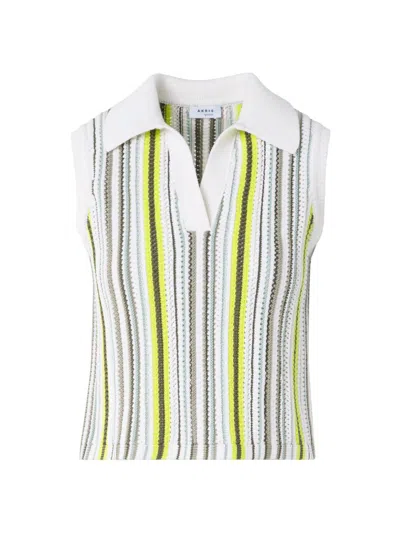 Akris Punto Women's Striped Knit Crop Polo Shirt In White