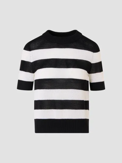Akris Punto Women's Striped Virgin-wool Short-sleeve Sweater In Black
