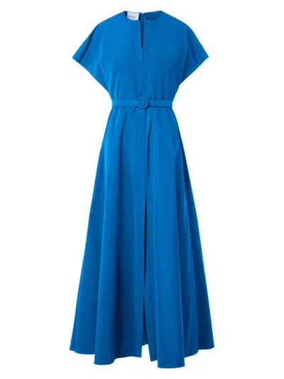 Akris Punto Short-sleeve Belted Techno Midi Dress In Multi