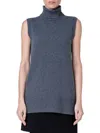 Akris Punto Long Wool Cashmere Turtleneck Top In Slate