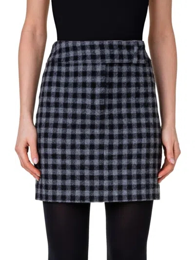 Akris Punto Women's Tweed Gingham Miniskirt In Slate Black