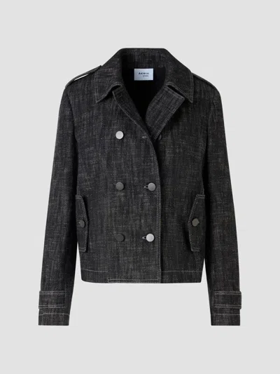 Akris Punto Double Breasted Heavyweight Cotton Denim Jacket In Black