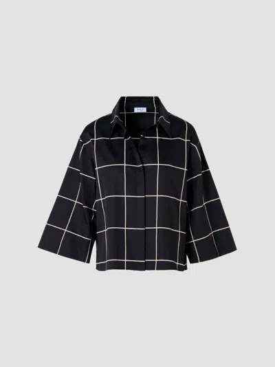 Akris Punto Women's Window Check Cotton Satin Boxy Blouse In Black